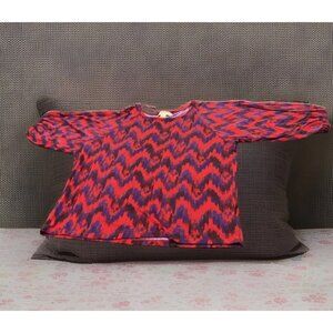 MICHAEL KORS WOMEN Large Blouse Top 3/4 Bell SLEEVES KNIT RED PURPLE PRINT